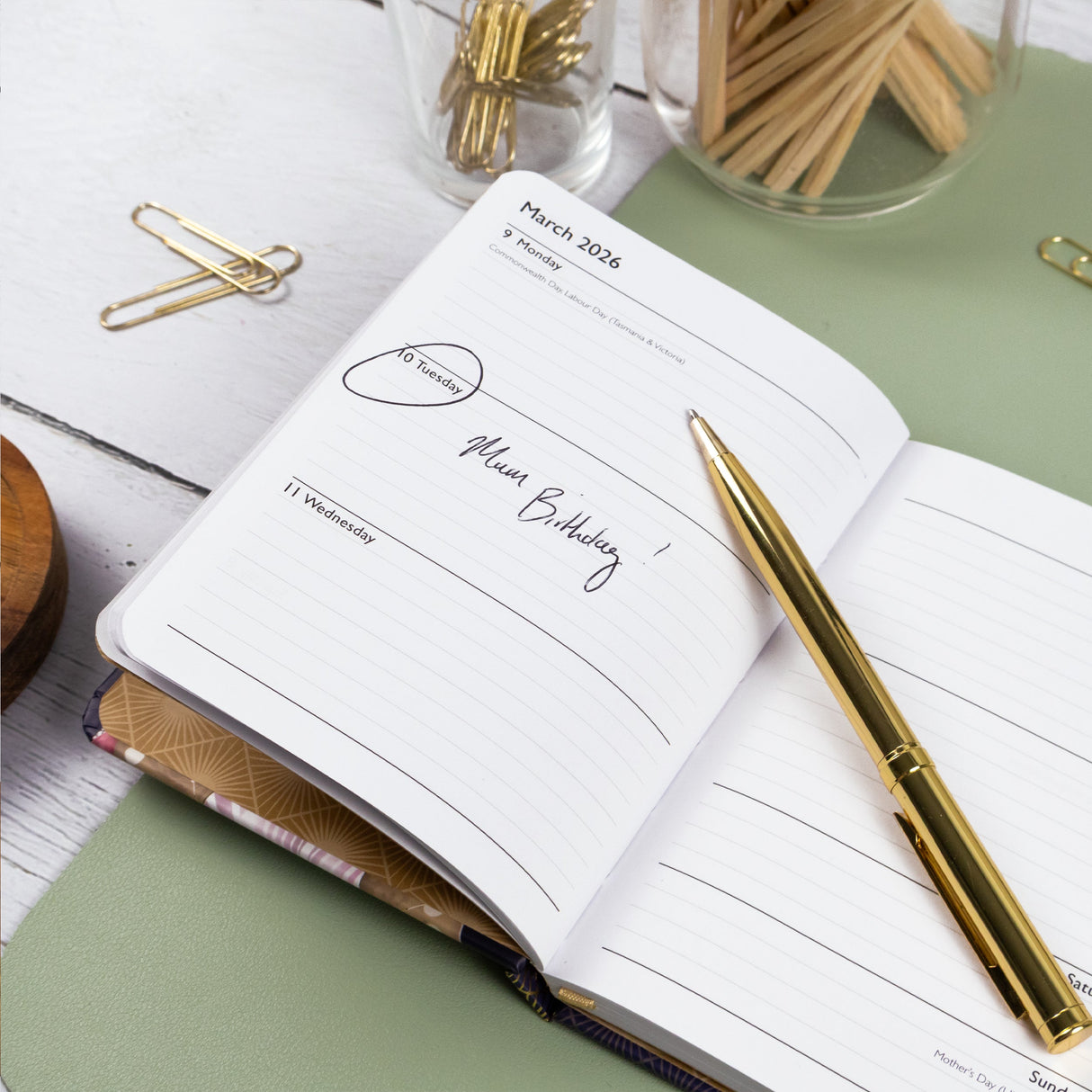 Claire Coxon Art Deco 2026 A6 Weekly Diary – Hardback Planner with Elastic Closure – Compact Week-to-View Organiser