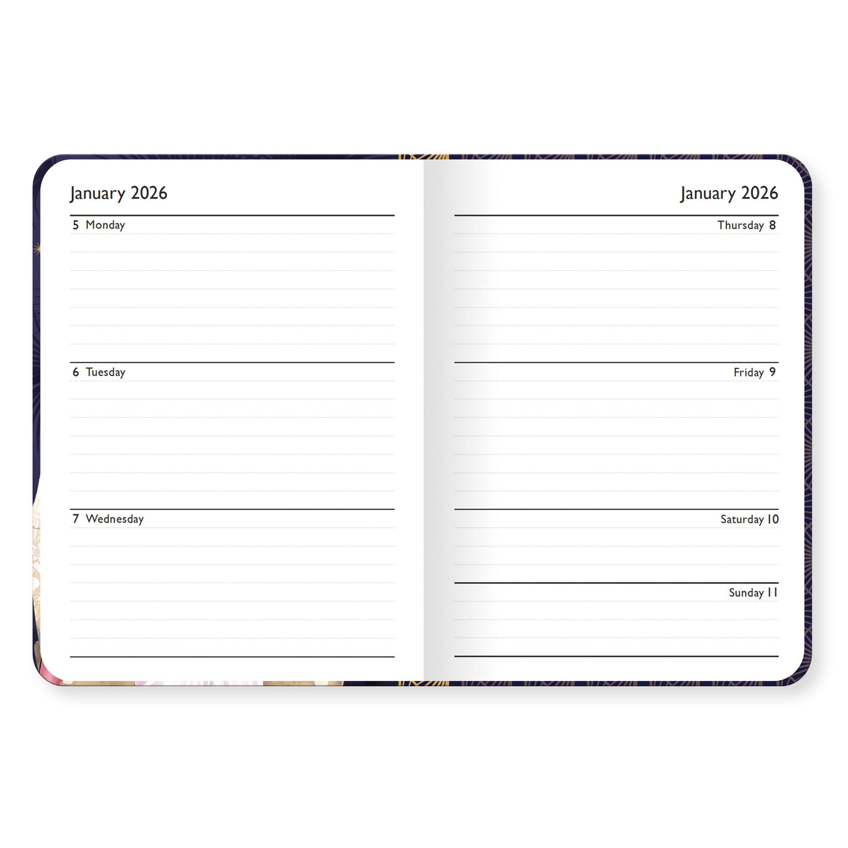 Claire Coxon Art Deco 2026 A6 Weekly Diary – Hardback Planner with Elastic Closure – Compact Week-to-View Organiser