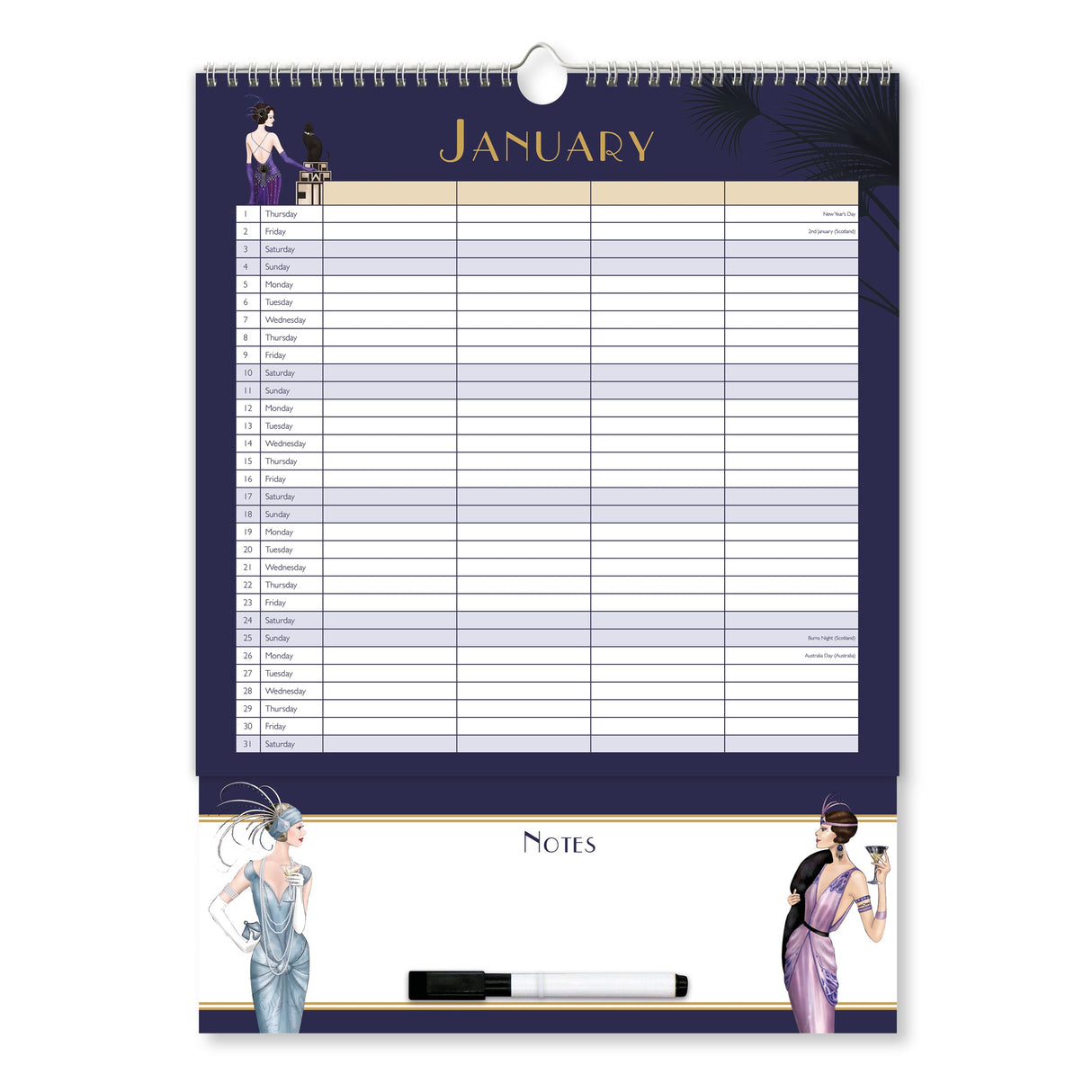 Claire Coxon Art Deco 2026 Family Organiser Wall Calendar