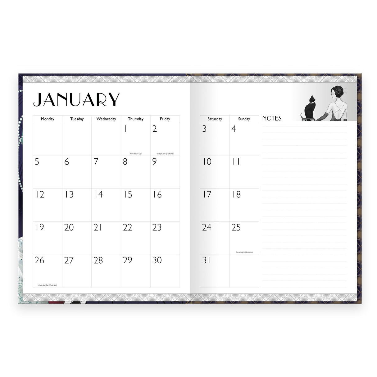 Claire Coxon 2026 Art Deco Year Planner – Hardback Month View Diary