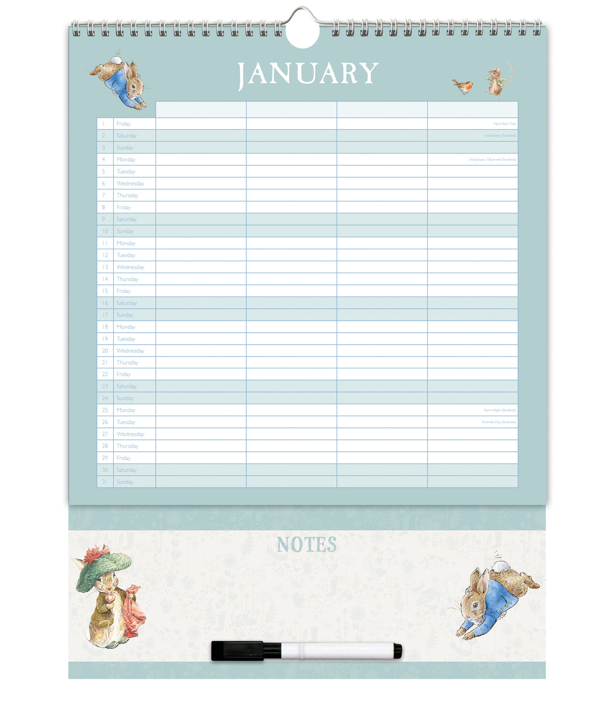 Peter Rabbit Family Organiser Wall Calendar 2027