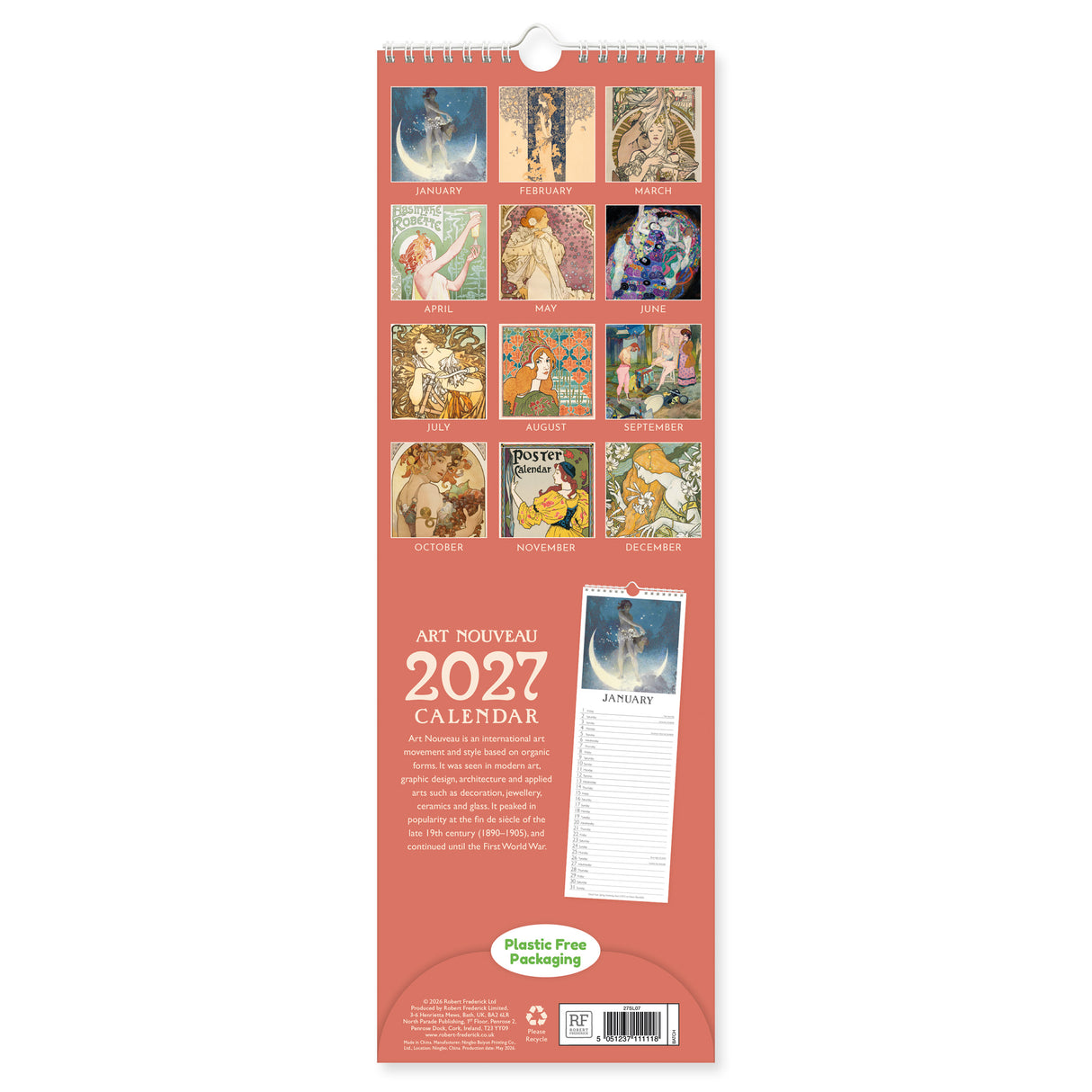 Art Noveau Slim Wall Calendar 2027