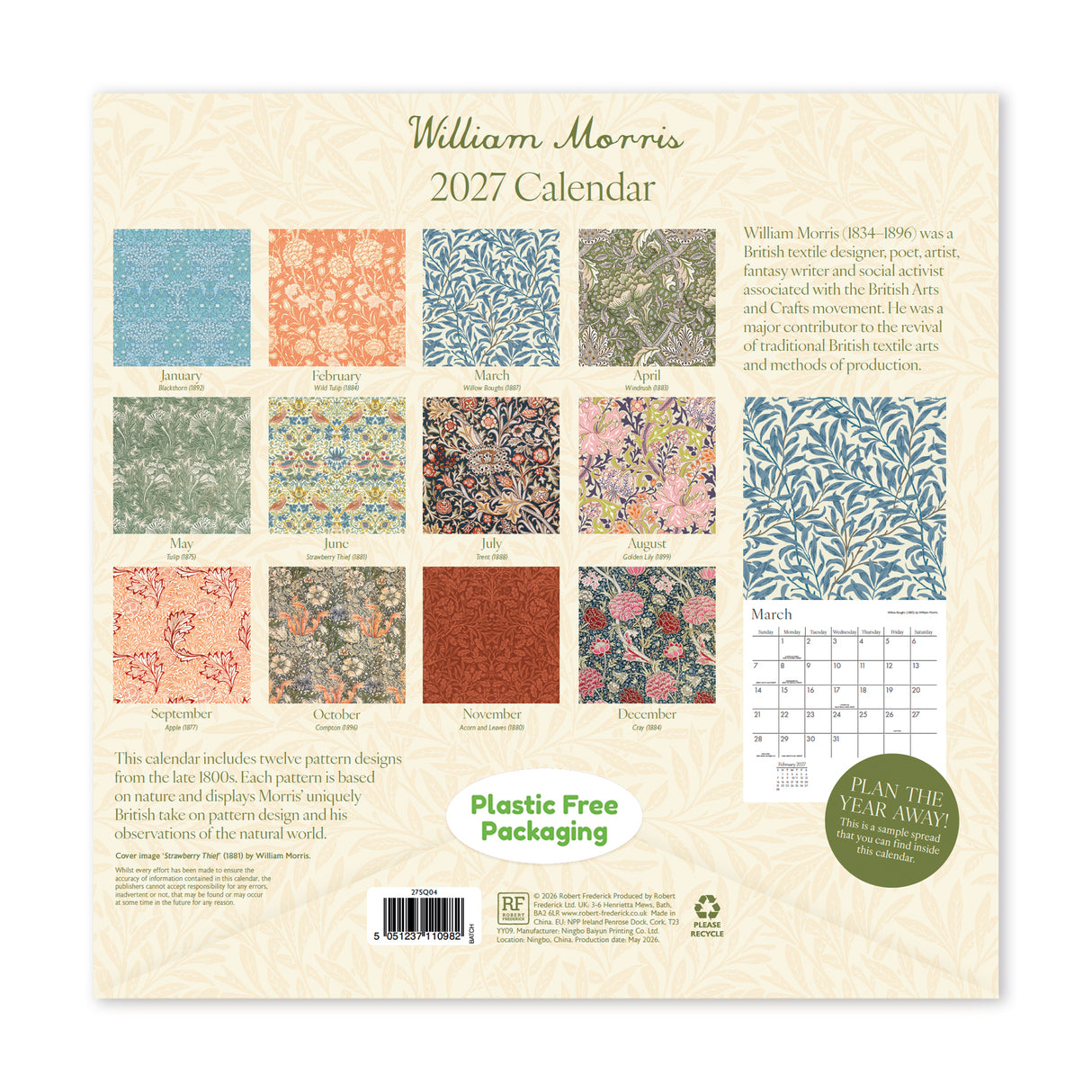 William Morris Square Wall Calendar 2027