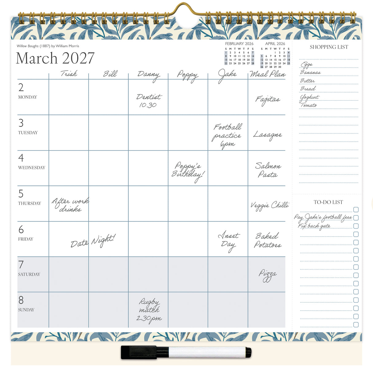 William Morris Weekly Organiser Calendar 2027
