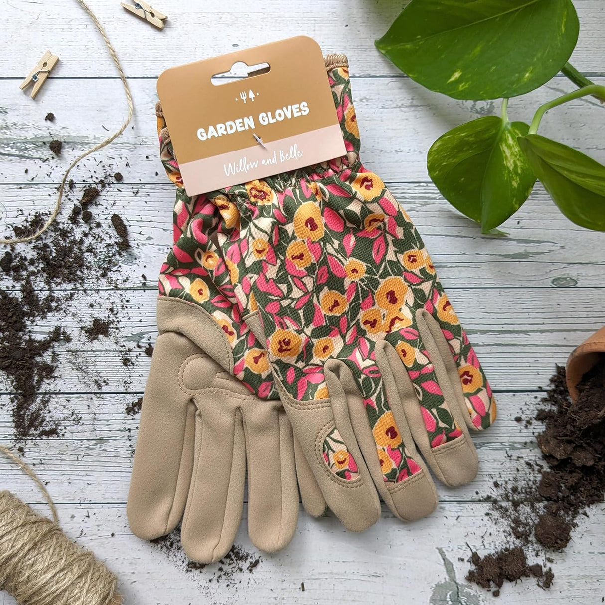 Willow and Belle Outdoor Gardening Gloves - Abstract Flowers Design