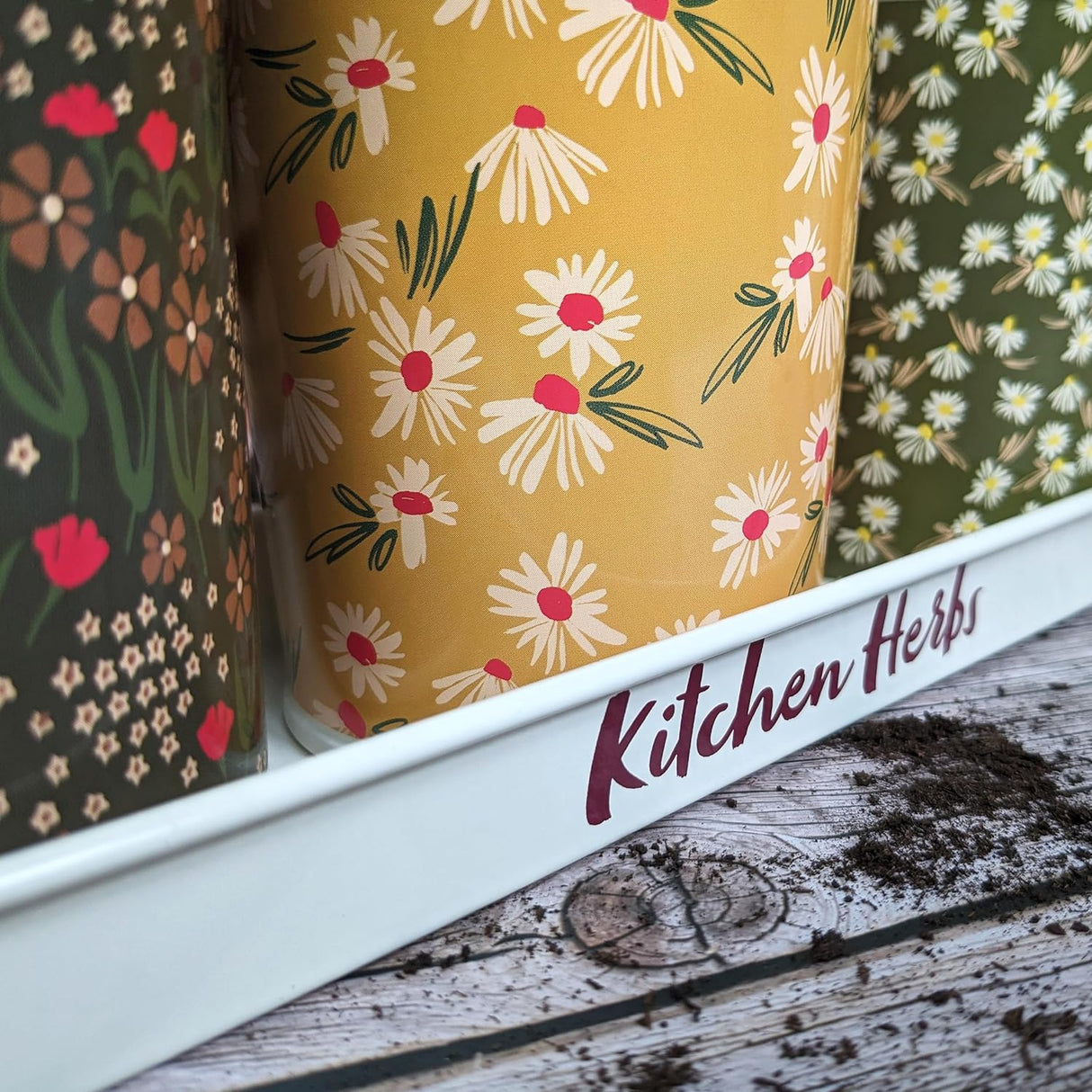 Willow and Belle Kitchen Herb Pots and Tray - Set of 3 Enamel Plant Pots