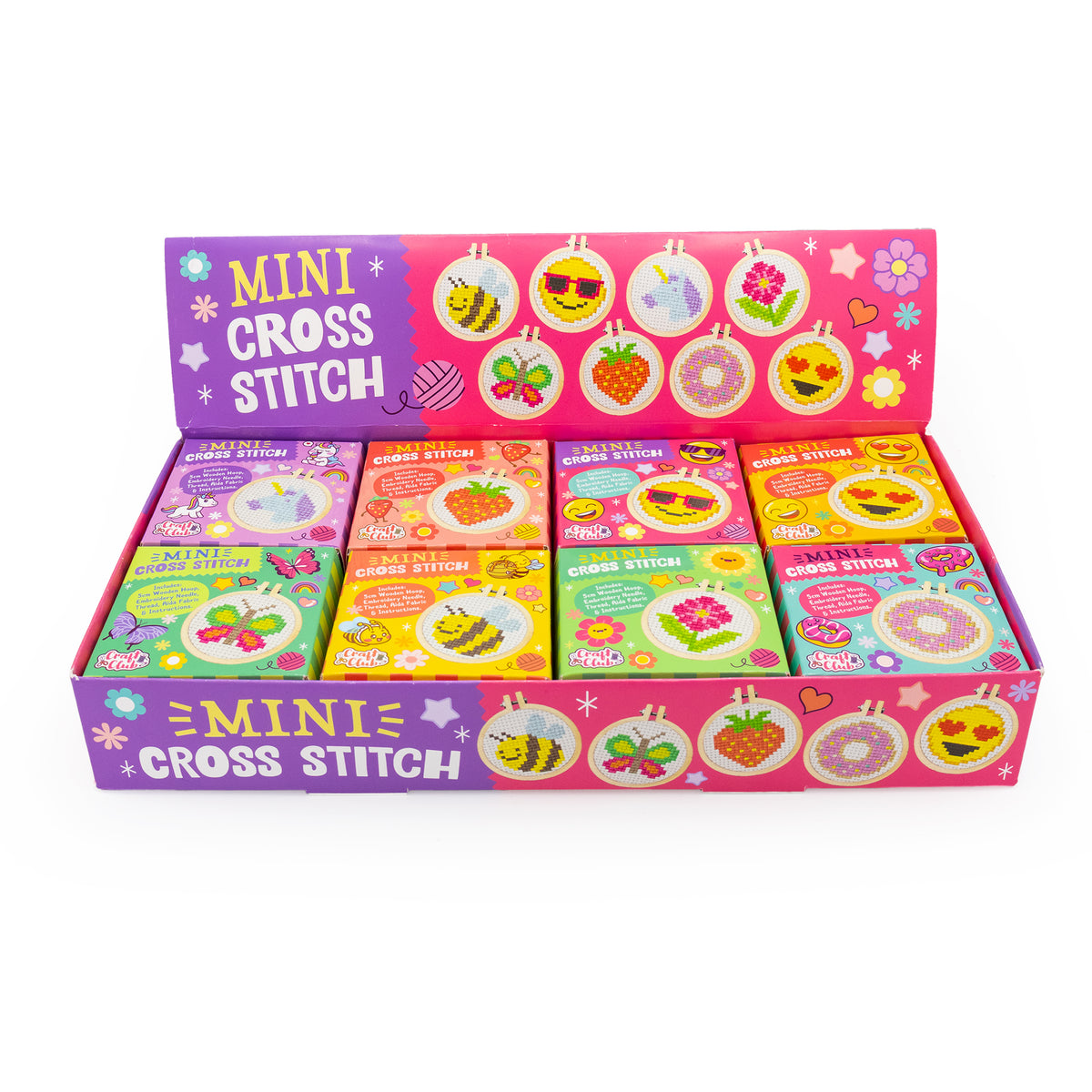 CRAFT CLUB 16/CDU- MINI CROSS STITCH KITS ASSORTED DESIGNS