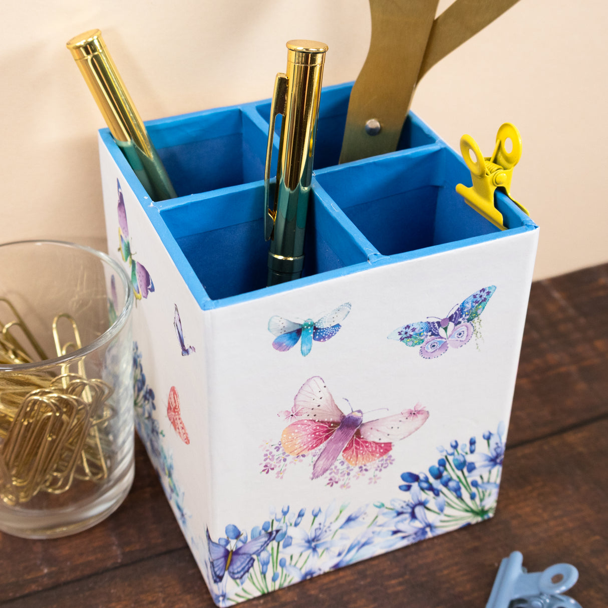 Square Pen Pot - Butterfly Design