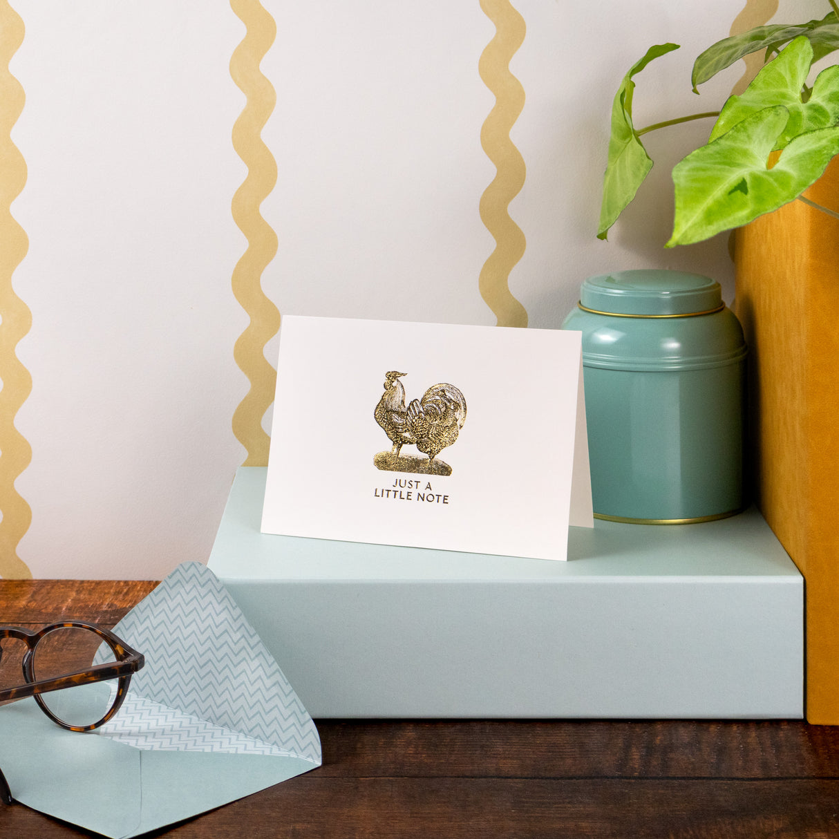 12 Notecards and Envelopes in Gift Box - “Just A Little Note” Chicken Design