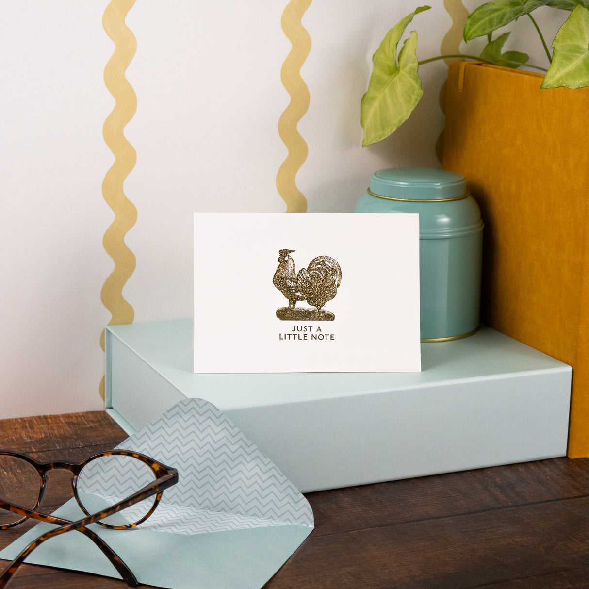 12 Notecards and Envelopes in Gift Box - “Just A Little Note” Chicken Design