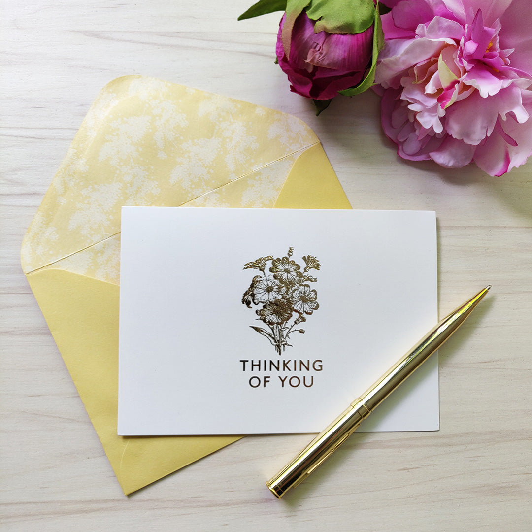 12 Notecards and Envelopes in Gift Box - “Thinking Of You” Flower Bouquet Design