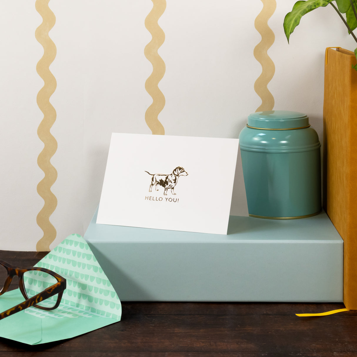 12 Notecards and Envelopes in Gift Box - “Hello You” Dachshund Design