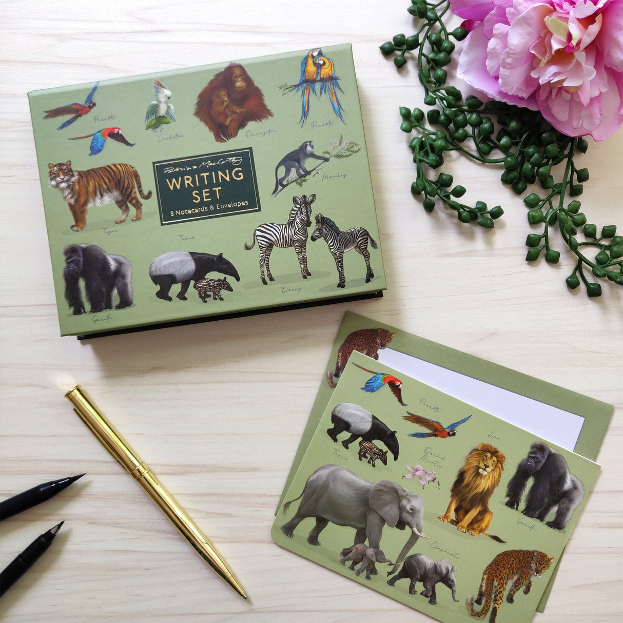 Patricia MacCarthy Notecards and Envelope Set - Jungle Animals Design
