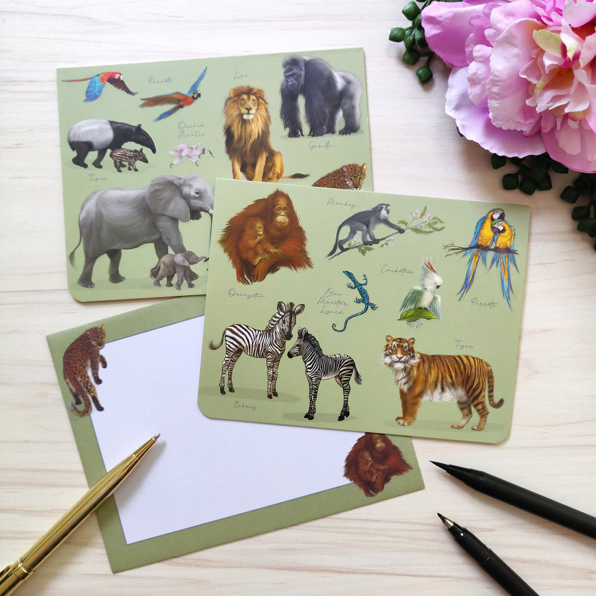 Patricia MacCarthy Notecards and Envelope Set - Jungle Animals Design