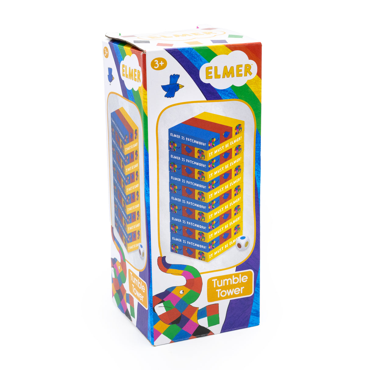 Elmer Tumble Tower Game - Wooden Stacking Set With Dice