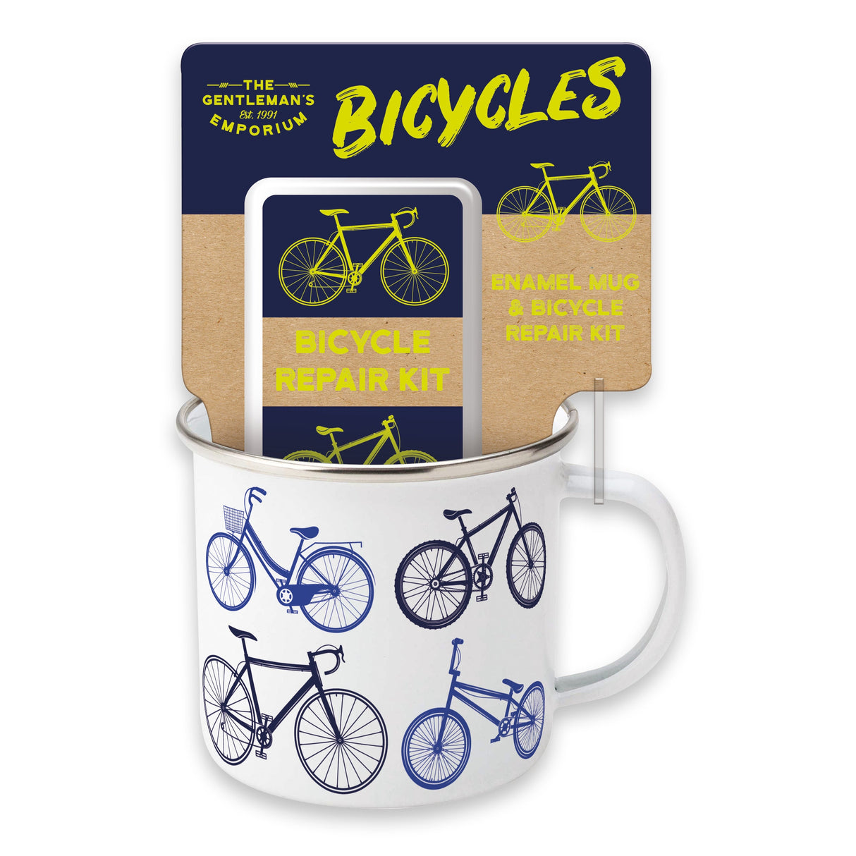 Gentleman’s Emporium Enamel Bicycles Mug & Puncture Repair Set