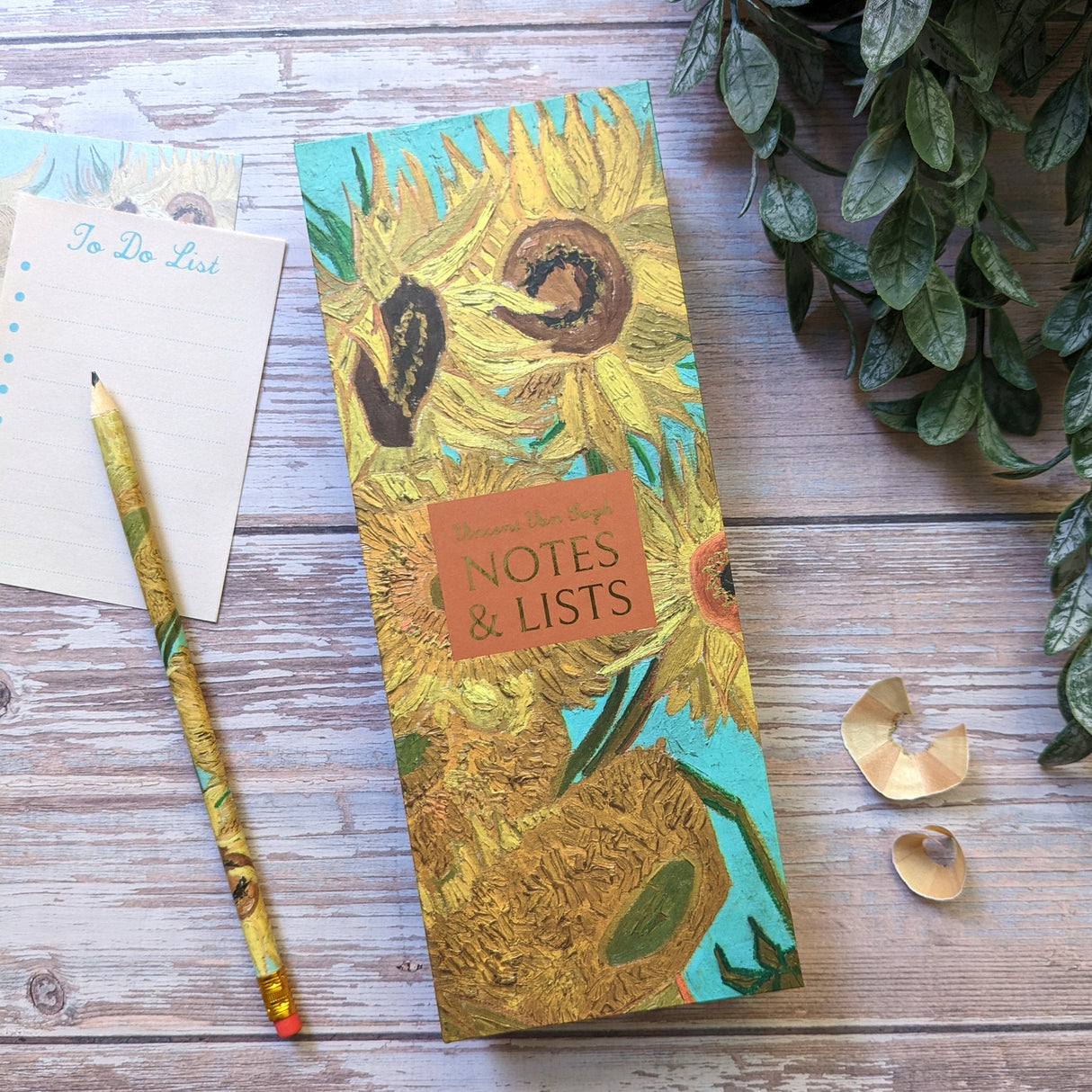 Van Gogh Sunflowers Design Tall Notepad & List Set With Pencil