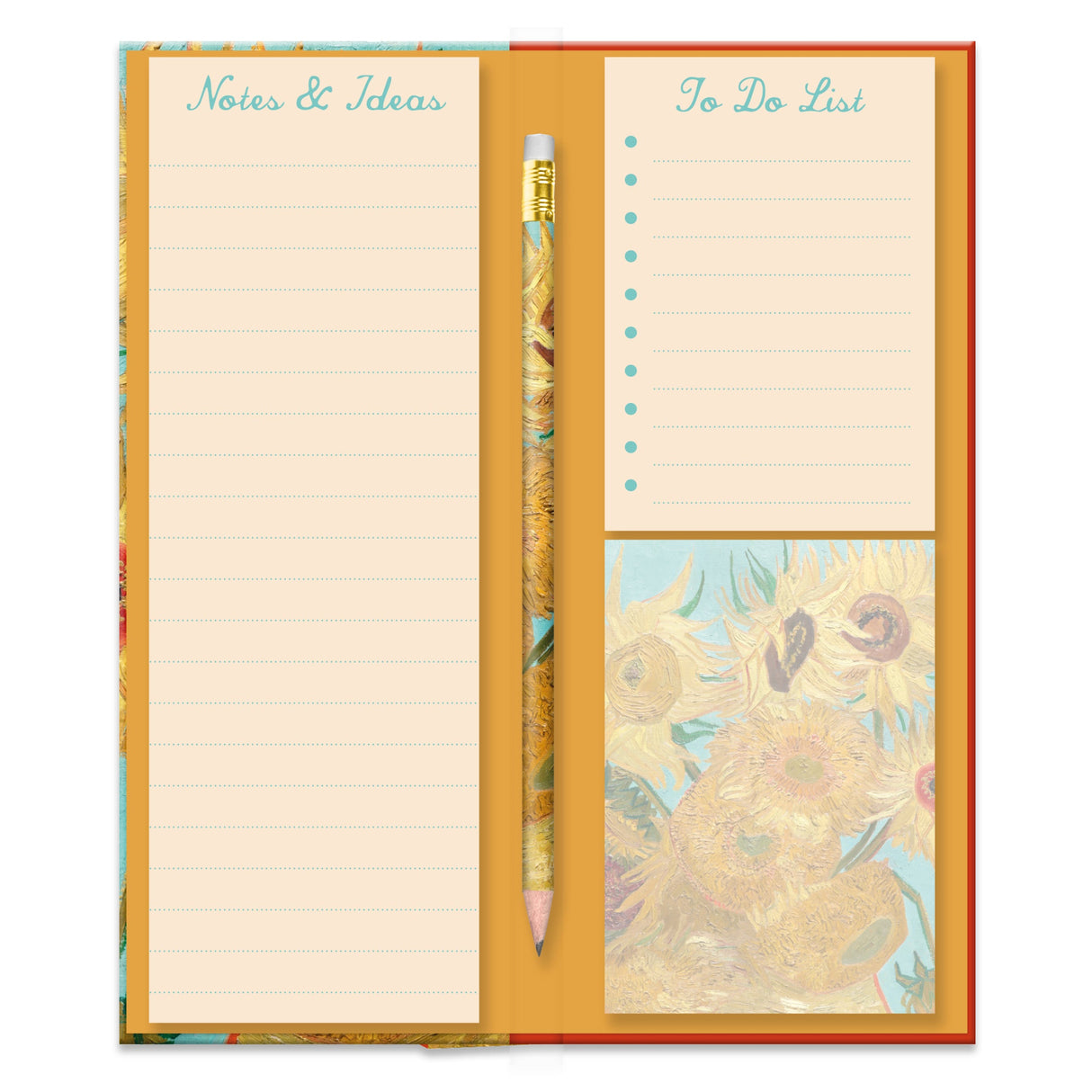 Van Gogh Sunflowers Design Tall Notepad & List Set With Pencil