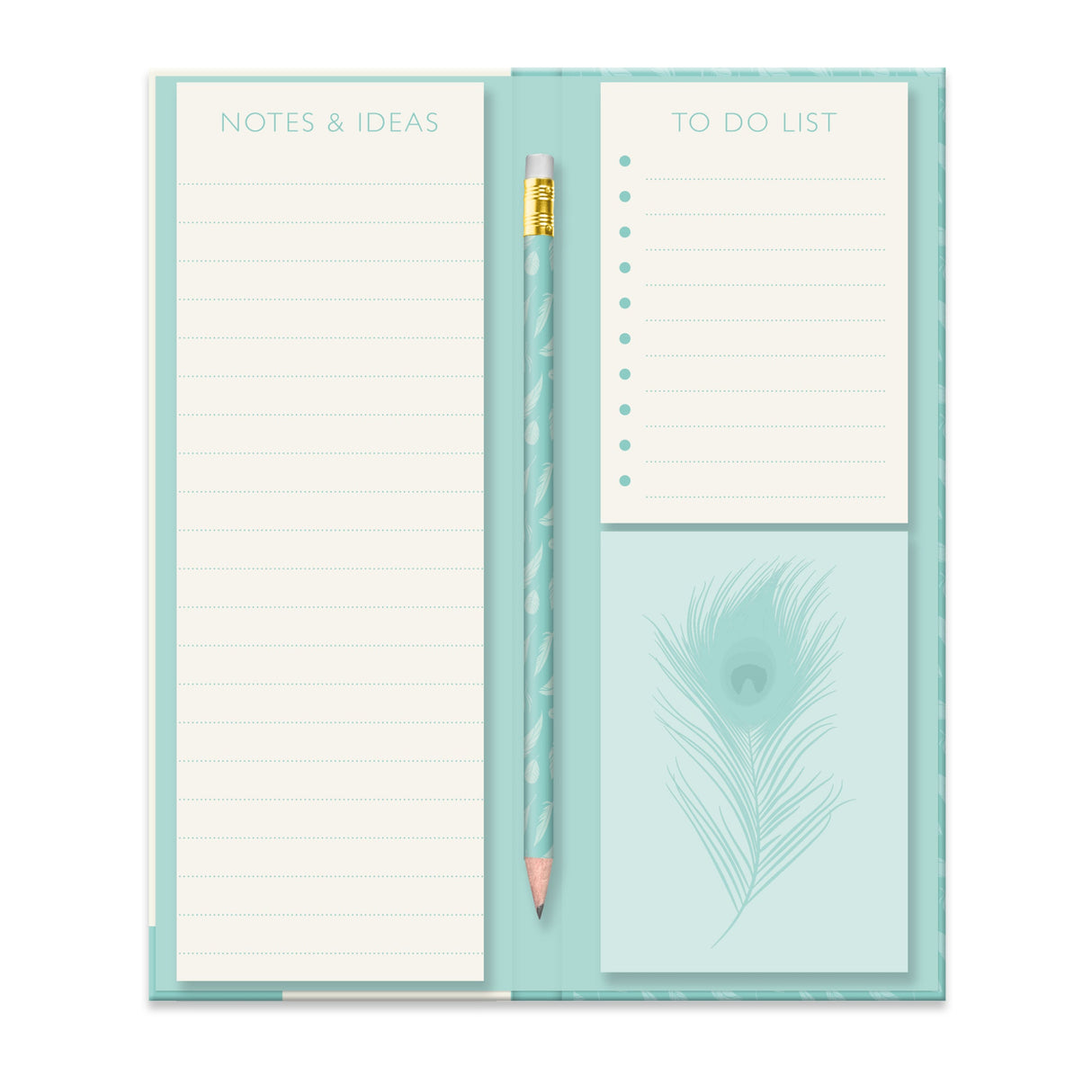 Peacock Feathers Tall Notepad & List Set With Pencil