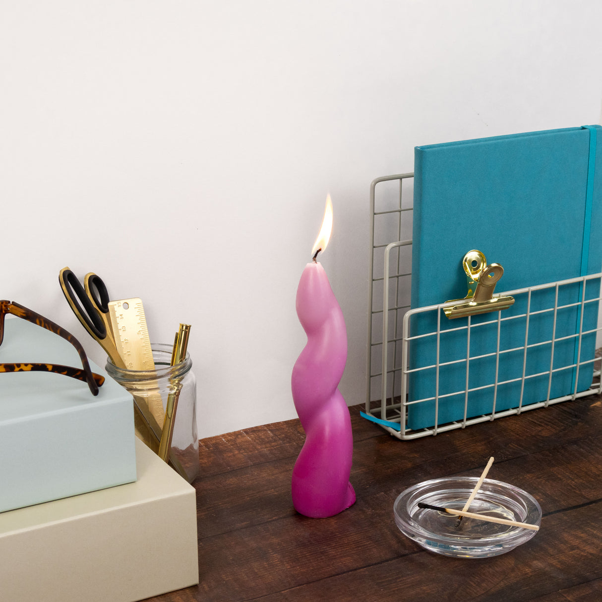 Elysian Twisted Design Table Candle In Gift Box