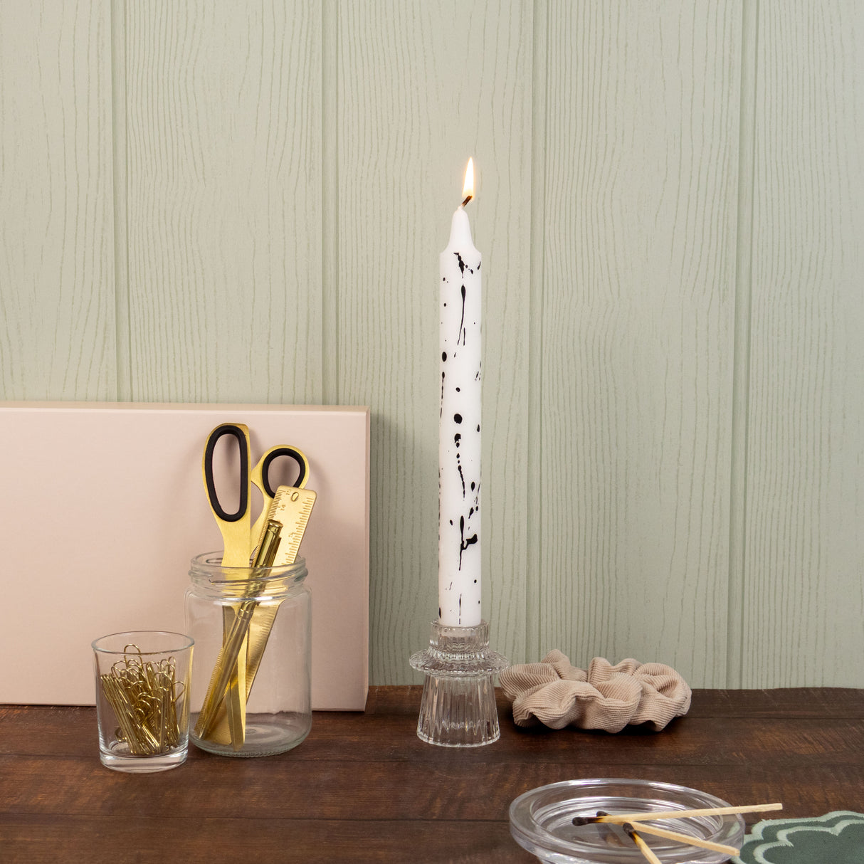 Willow and Belle Paint Splatter Design Table Candles In Gift Box Set Of Six