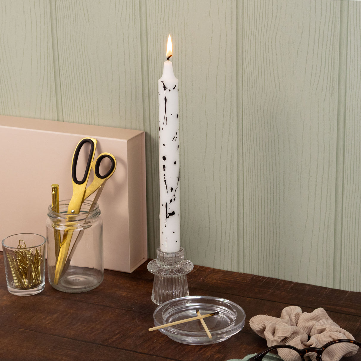 Willow and Belle Paint Splatter Design Table Candles In Gift Box Set Of Six