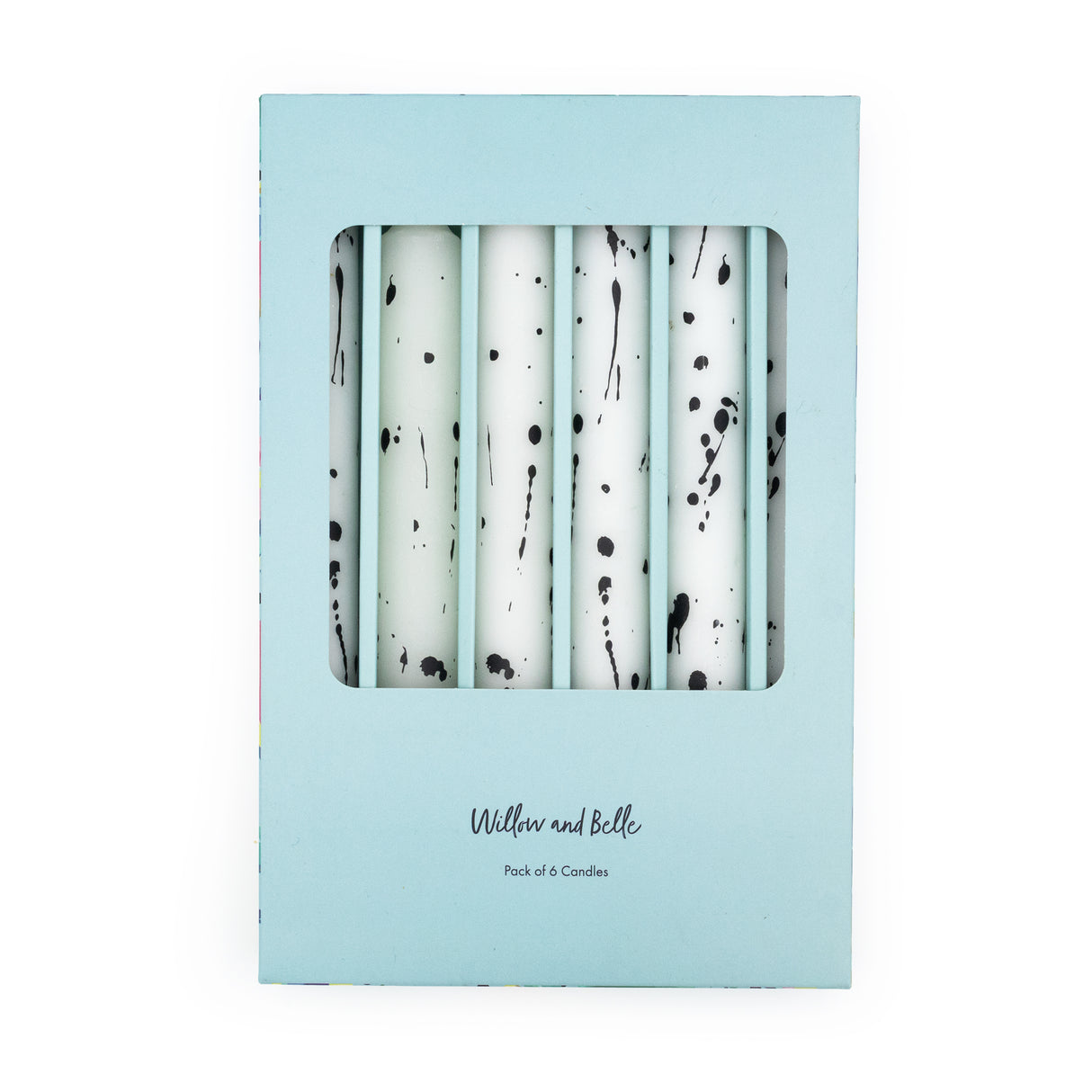 Willow and Belle Paint Splatter Design Table Candles In Gift Box Set Of Six