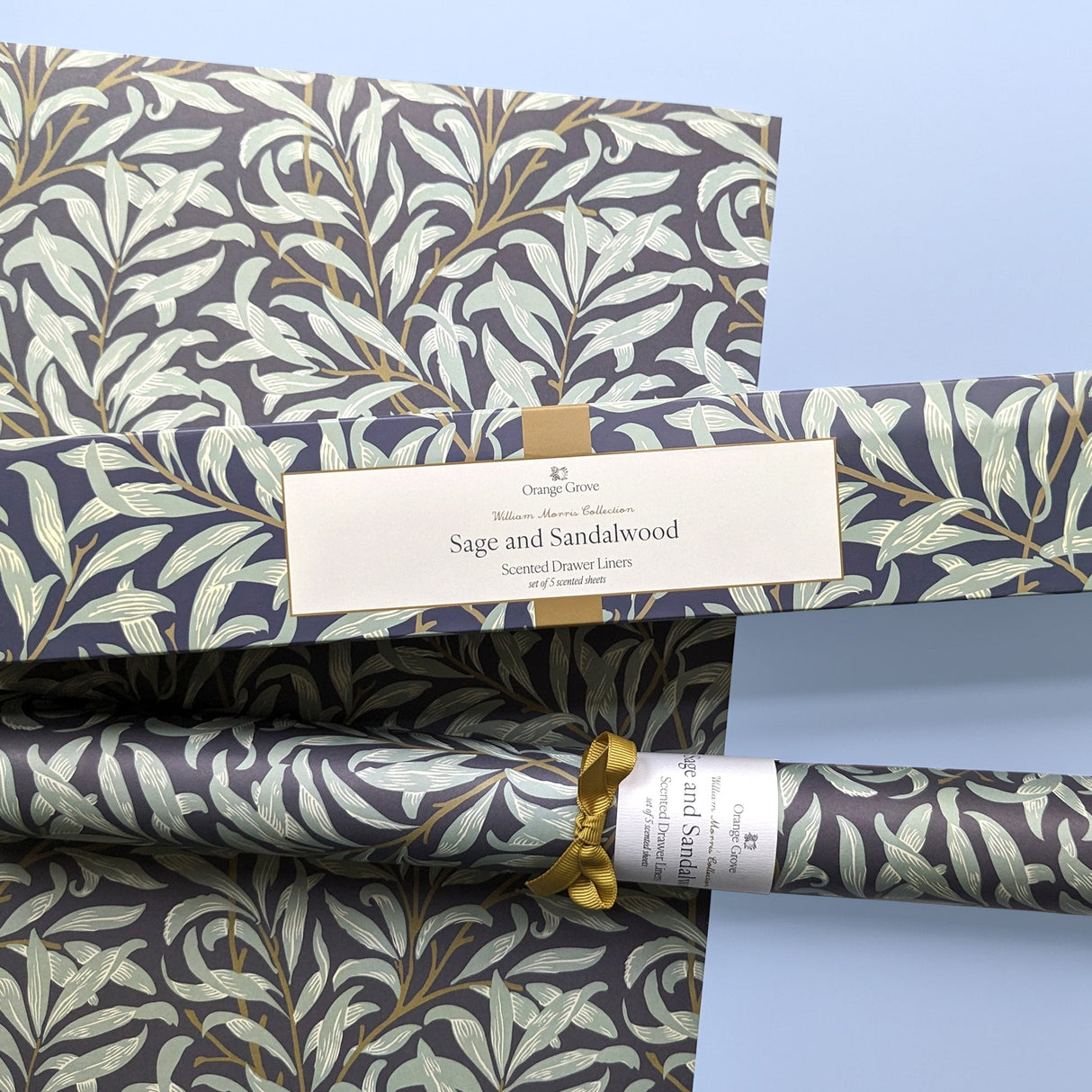 Orange Grove Scented Drawer Liner - Set of 5 Sage and Sandalwood - William Morris Leaves Design