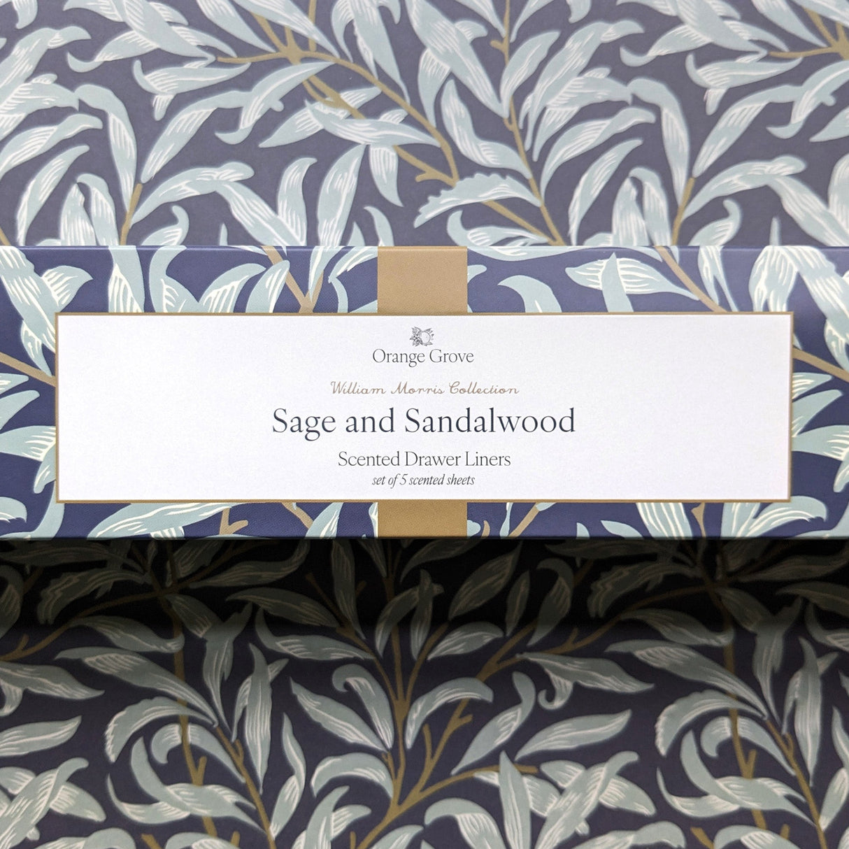 Orange Grove Scented Drawer Liner - Set of 5 Sage and Sandalwood - William Morris Leaves Design