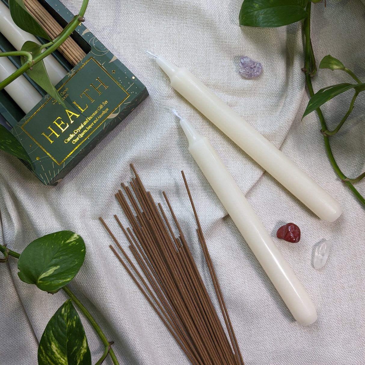 Orange Grove Health Candle, Crystal and Incense Set - Includes Two Candles and Three Crystal Stones