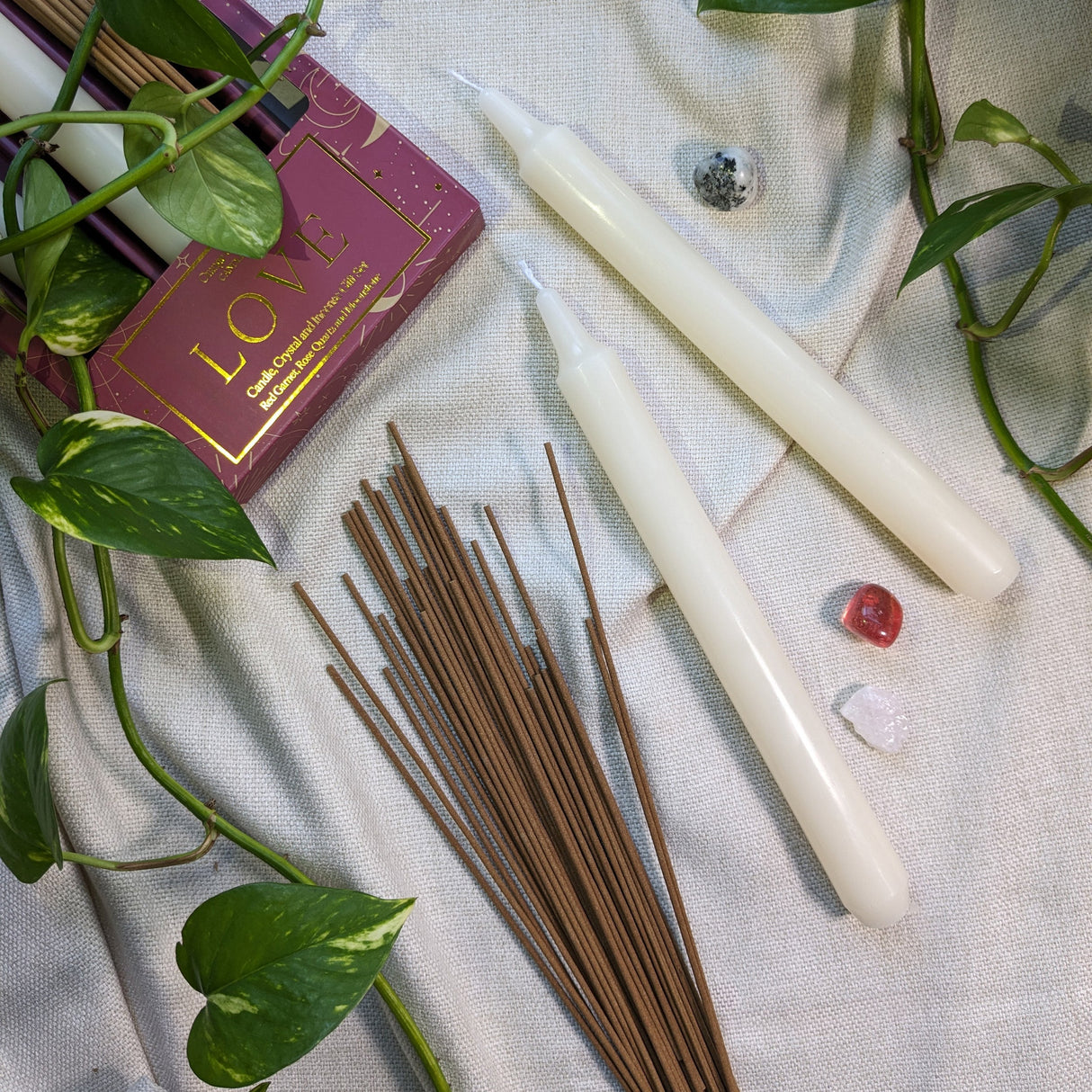 Orange Grove Love Candle, Crystal and Incense Set - Includes Two Candles and Three Crystal Stones