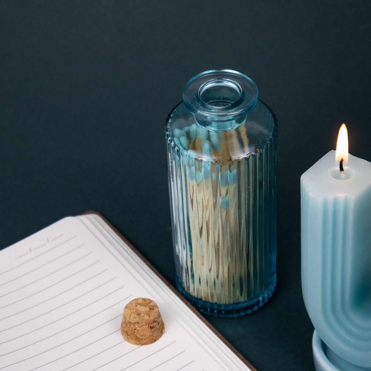 Elysian Wiggle Candle With Ceramic Tray & Matches In Glass Jar