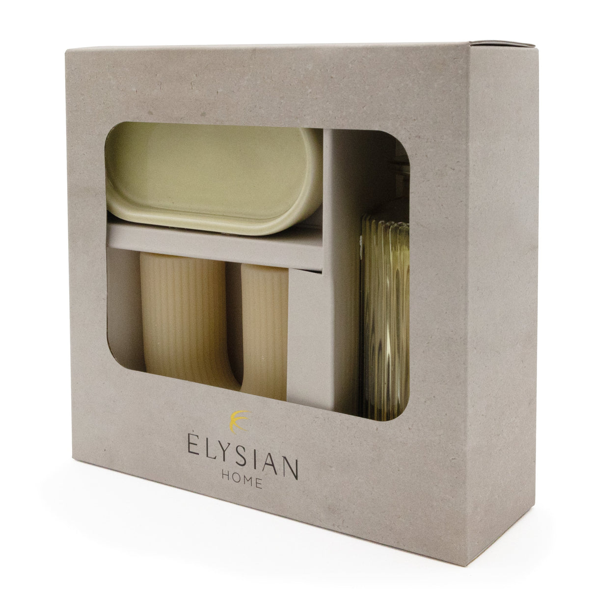 Elysian U Design Candle With Ceramic Tray & Matches In Glass Jar