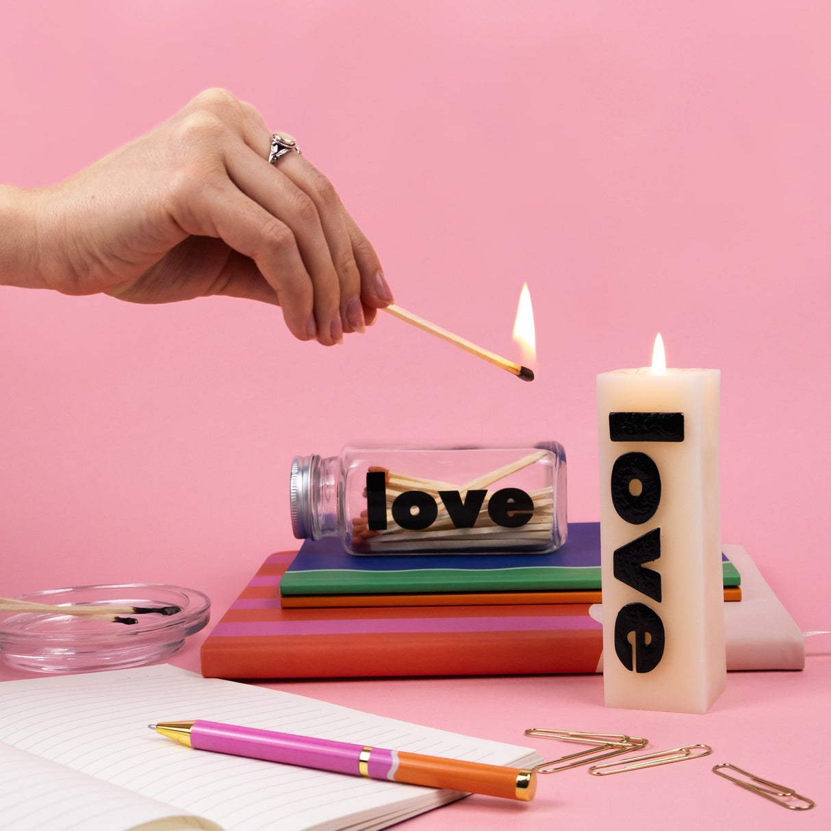 Saje Love Candle and Matches In Glass Jar