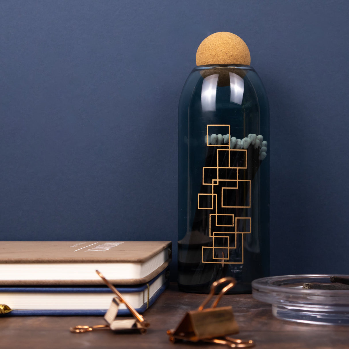 Elysian Tower Twist Candle & Matches In Glass Jar With Cork Stopper