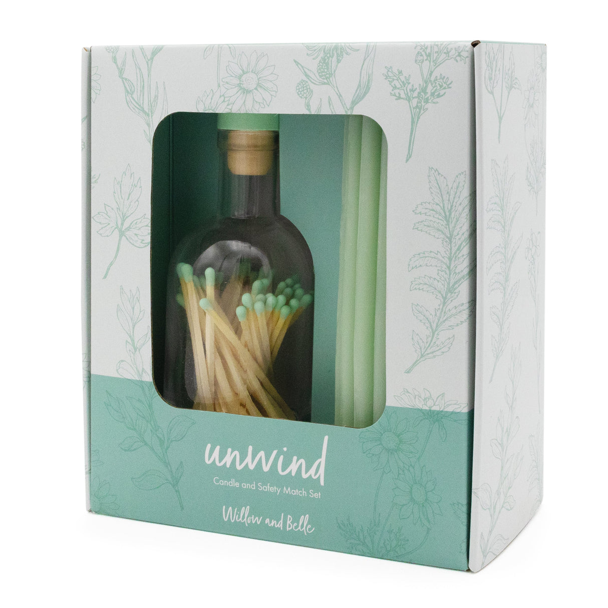 Willow and Belle Ribbed Pillar Candle & Matches In Glass Jar