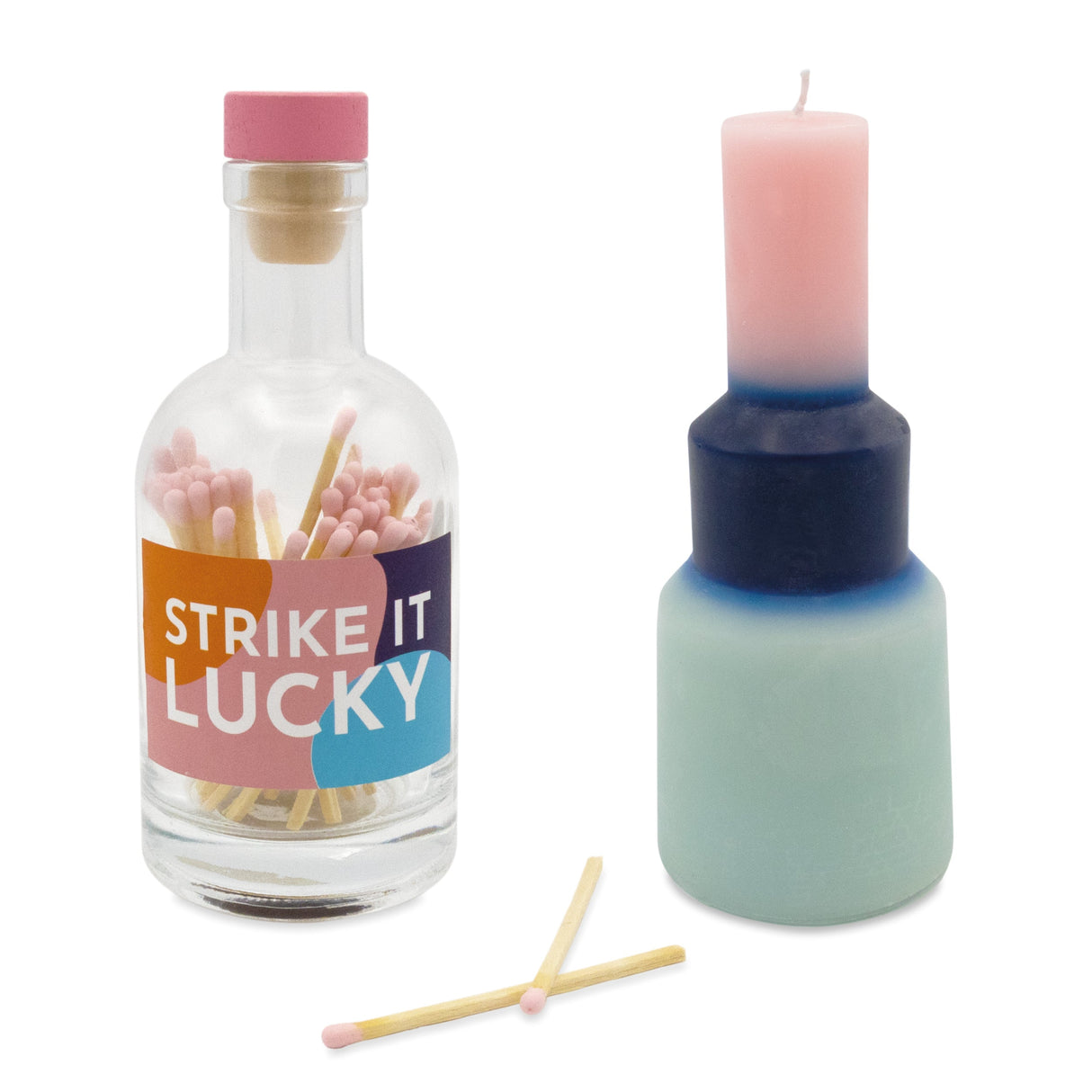 Willow and Belle Colour Block Pillar Candle & Matches in Glass Jar