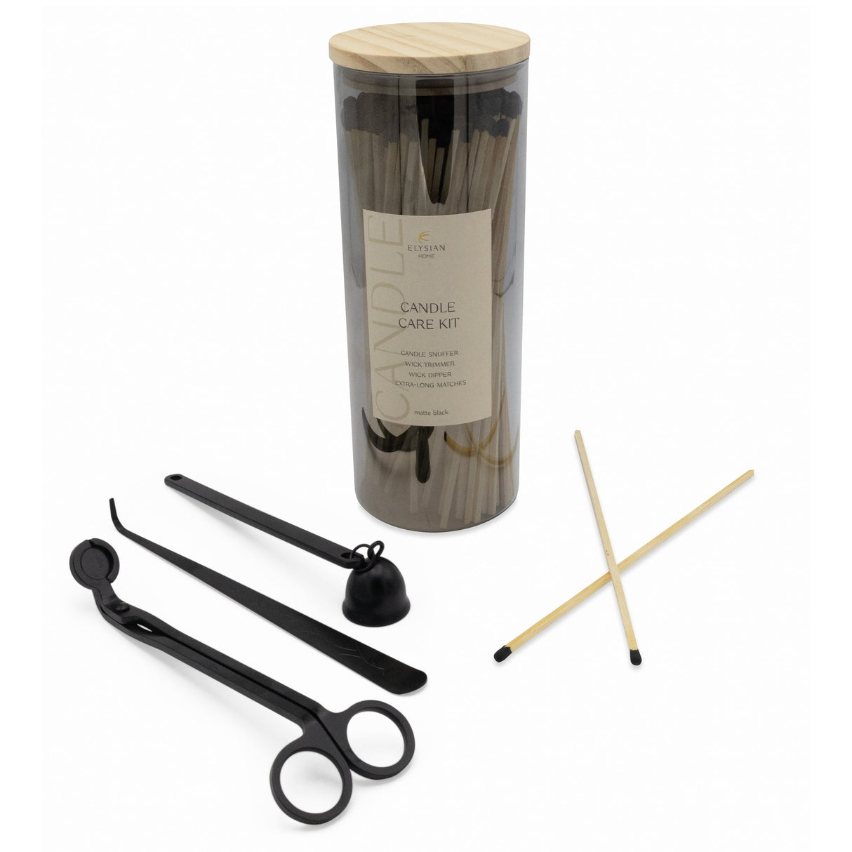 Elysian Candle Care Kit - Includes Snuffer, Wick Trimmer, Dipper & Extra-Long Matches