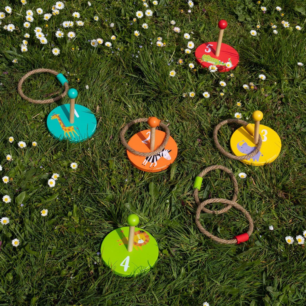 Jungle Animals Children's Wooden Ring Toss Set