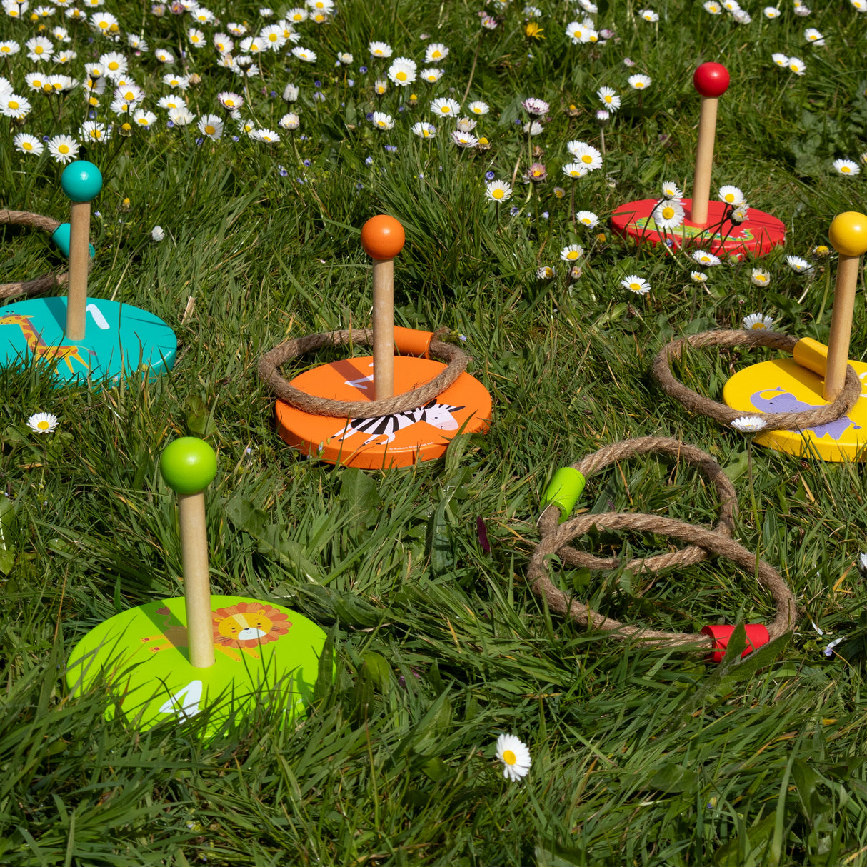 Jungle Animals Children's Wooden Ring Toss Set
