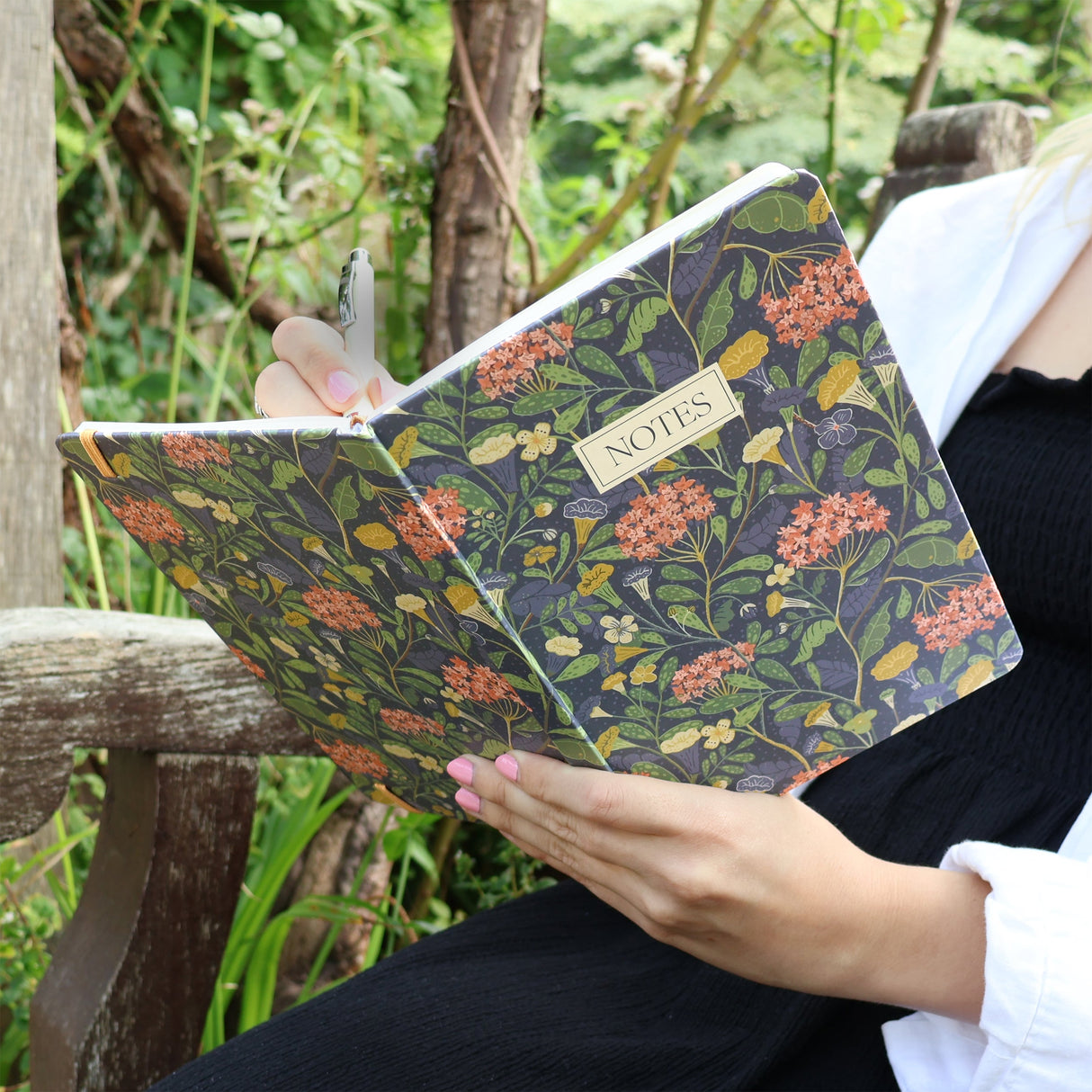 Journal Notebook – Charcoal and Ochre Florals A5 Design