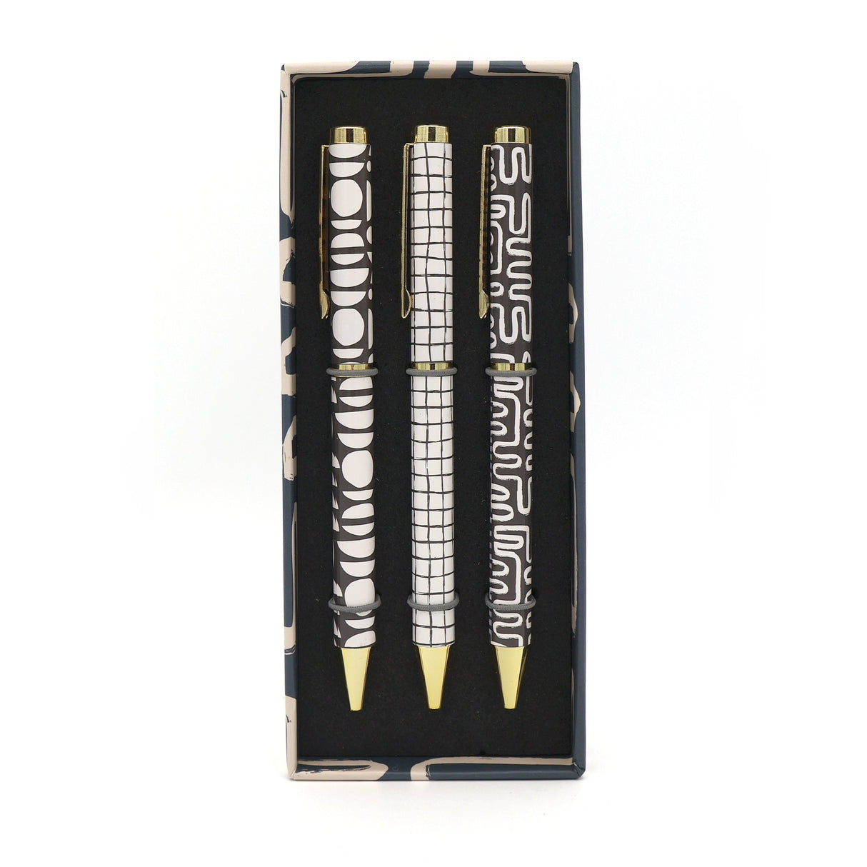 Elysian Monochrome Mixed Design Ballpoint Pens in Gift Box – Set of 3 Pens