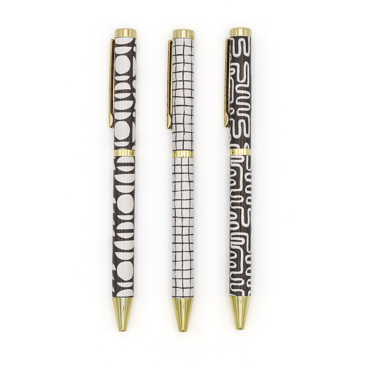 Elysian Monochrome Mixed Design Ballpoint Pens in Gift Box – Set of 3 Pens