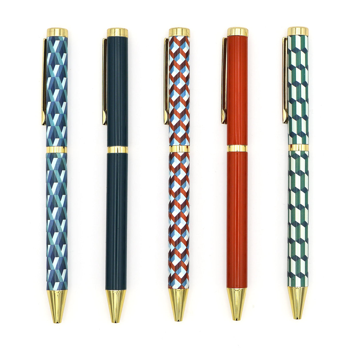Elysian Geometric Mixed Design Ballpoint Pens in Gift Box – Set of 5 Pens