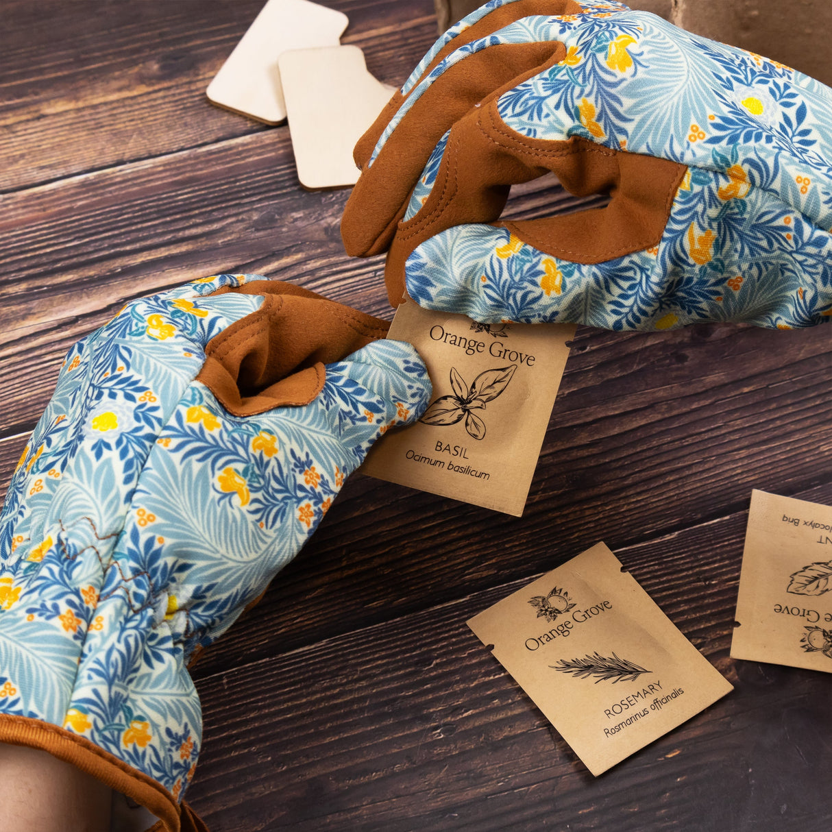 Orange Grove Gardening Gloves - William Morris Larkspur Design