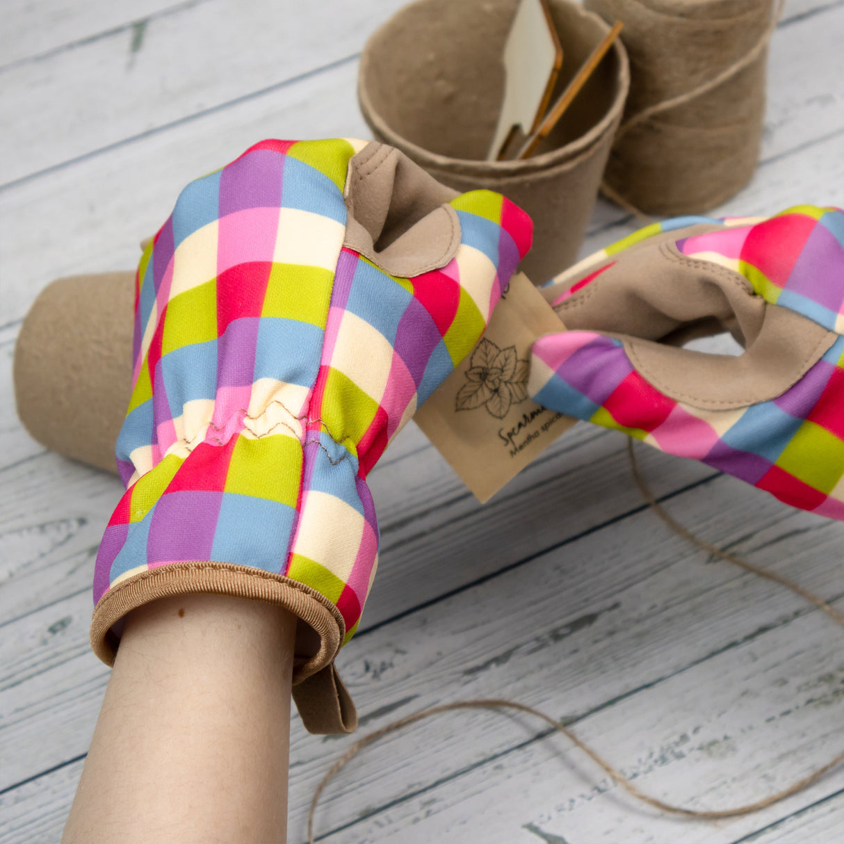 Willow and Belle Gardening Gloves - Pink Gingham Design