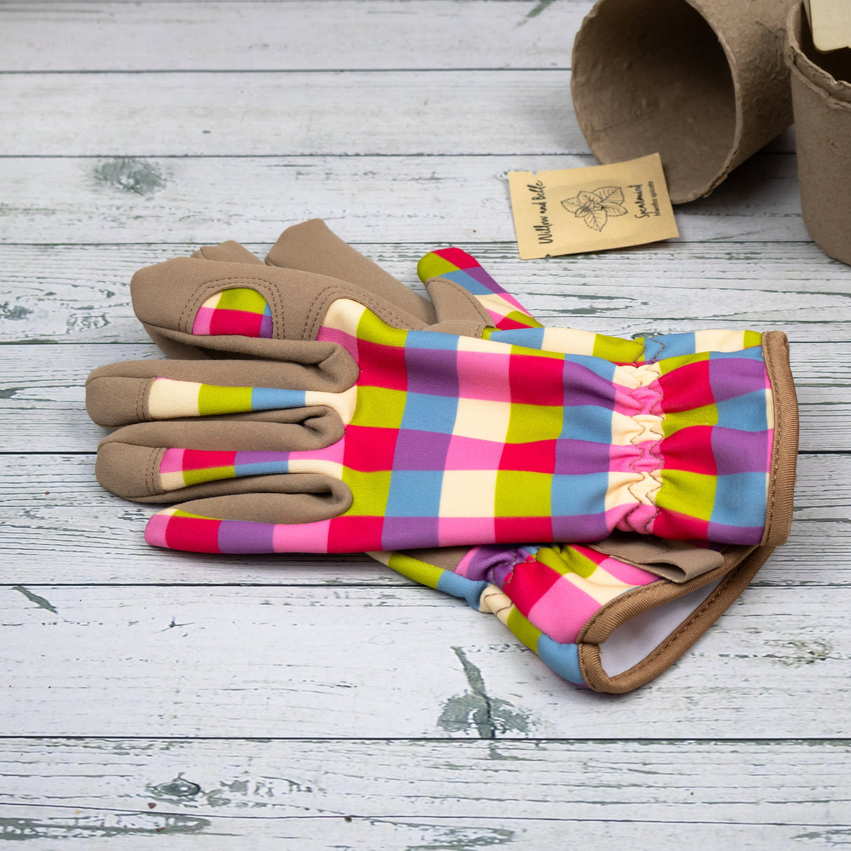 Willow and Belle Gardening Gloves - Pink Gingham Design