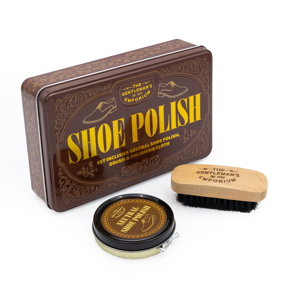 The Gentleman’s Emporium Shoe Polish Kit - Retro Tin Shoe Care Set