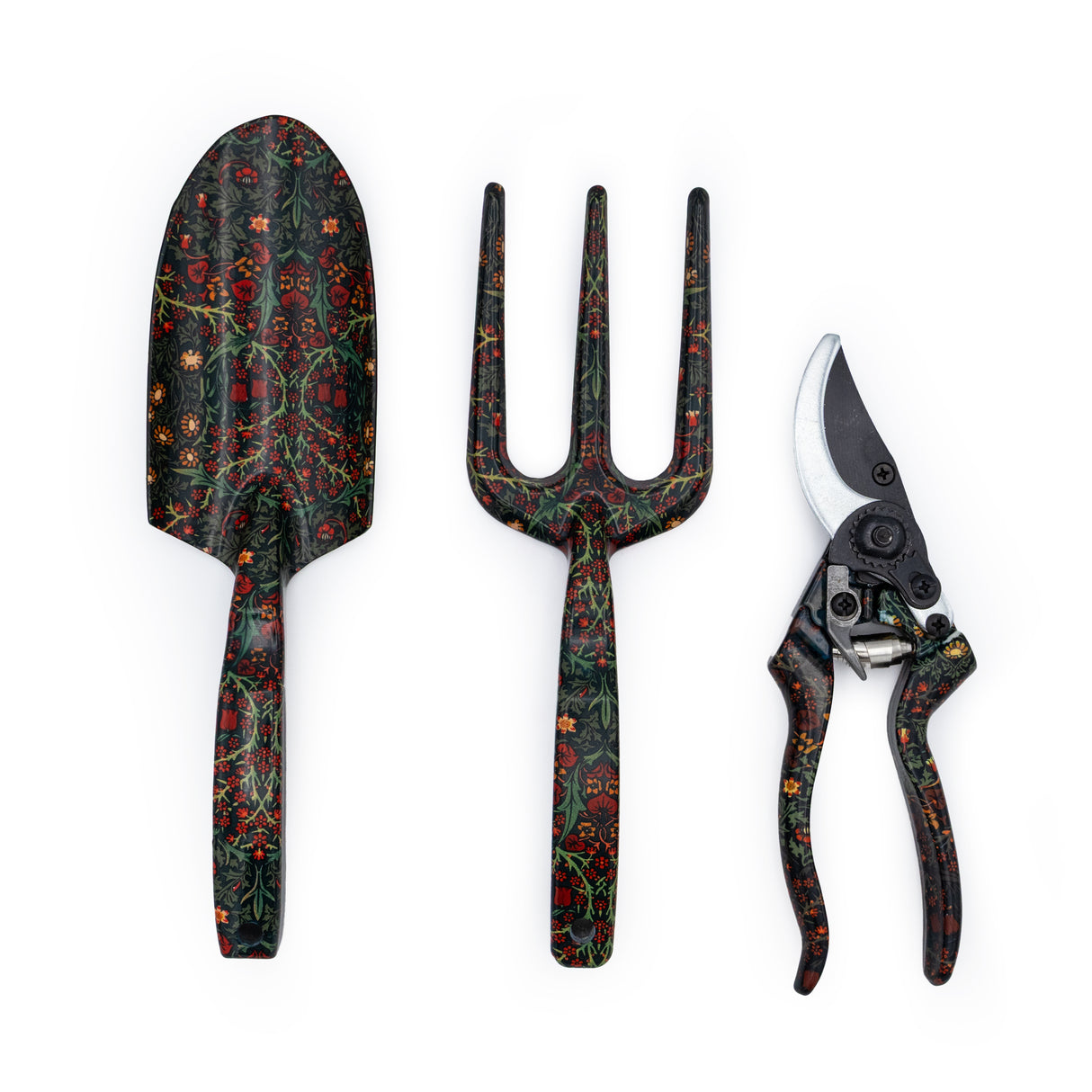 Orange Grove Fork, Trowel and Secateurs Garden Tool Set - William Morris Blackthorn Design