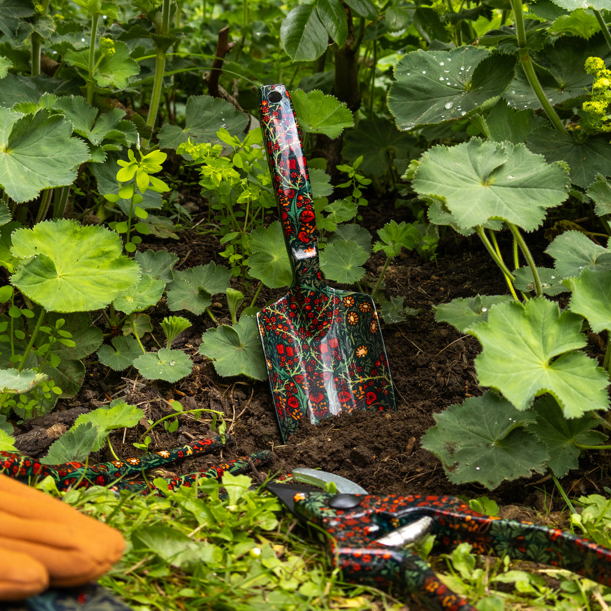 Orange Grove Fork, Trowel and Secateurs Garden Tool Set - William Morris Blackthorn Design
